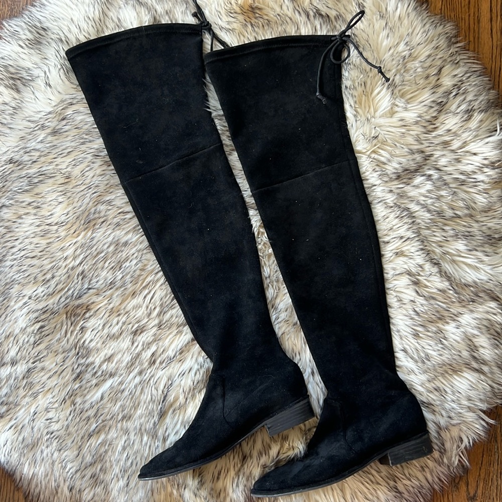 Anthropologie Over the Knee Black Suede Boots